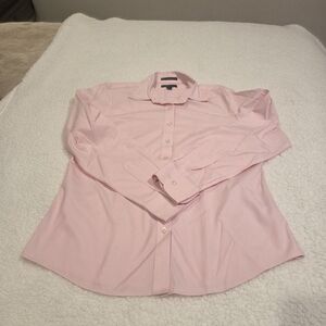 Lands End Non-iron Pinpoit Oxfort Baby  Pink Button-Up Shirt Sz 8